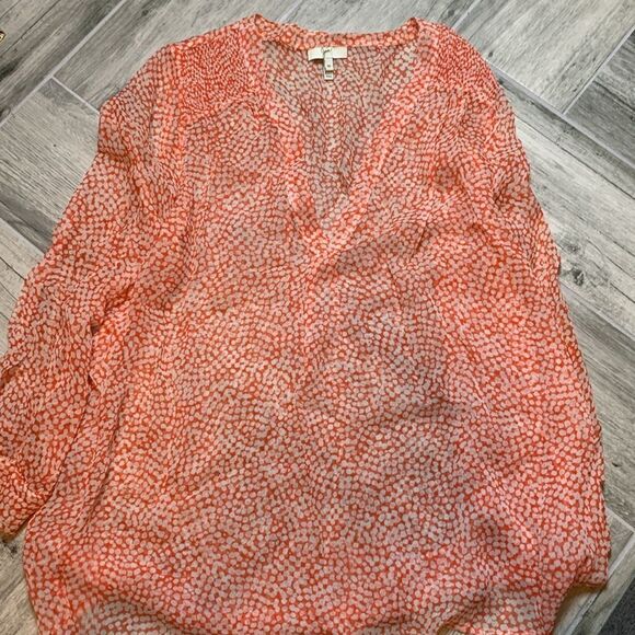 Joie Women's Orange V-Neck Chiffon 3/4 Sleeve Blouse Size Medium - Picture 2 of 5